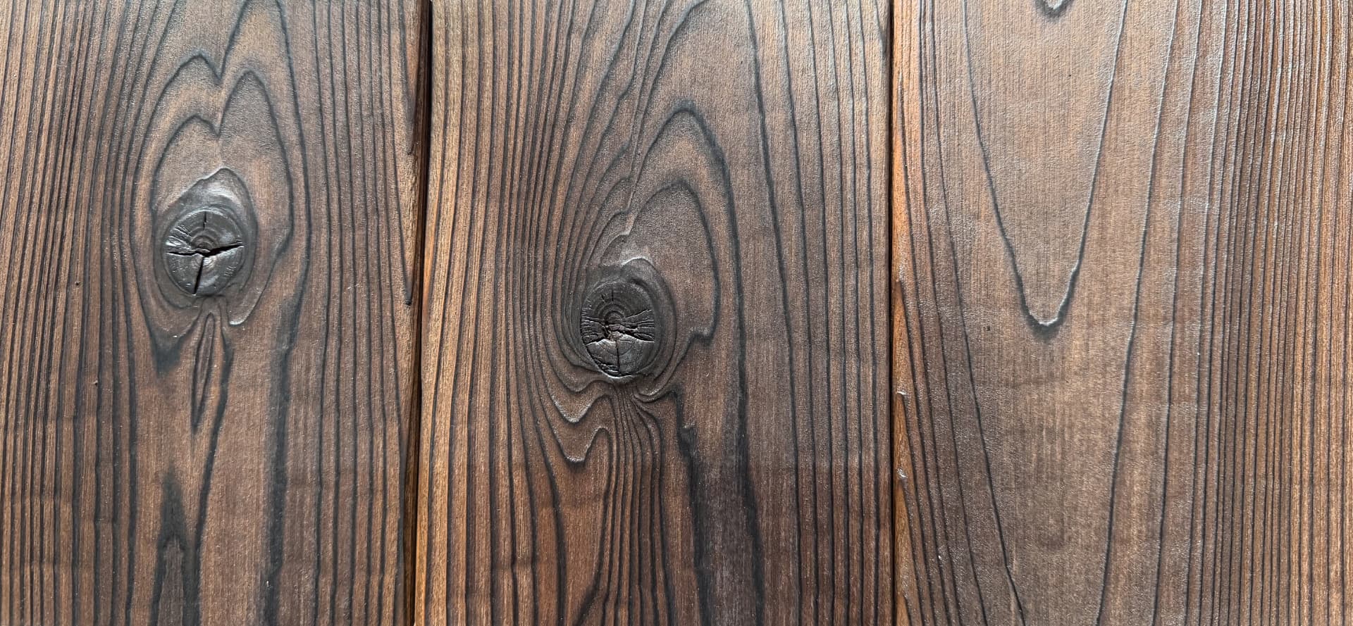 Close-up of KIME Dark Oak charred and brushed Japanese cedar