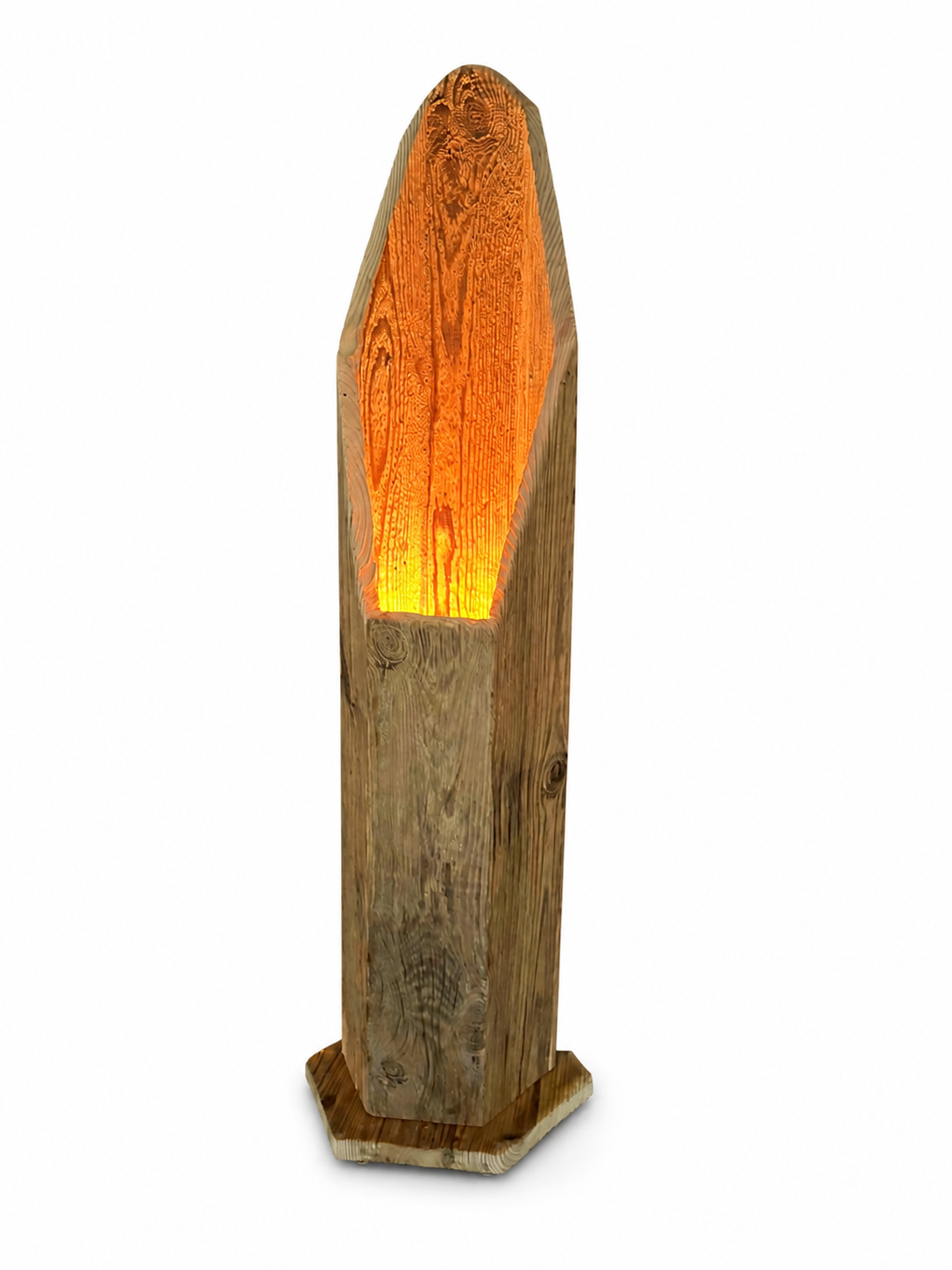 Thorn - reclaimed pine column with an illuminated open crown
