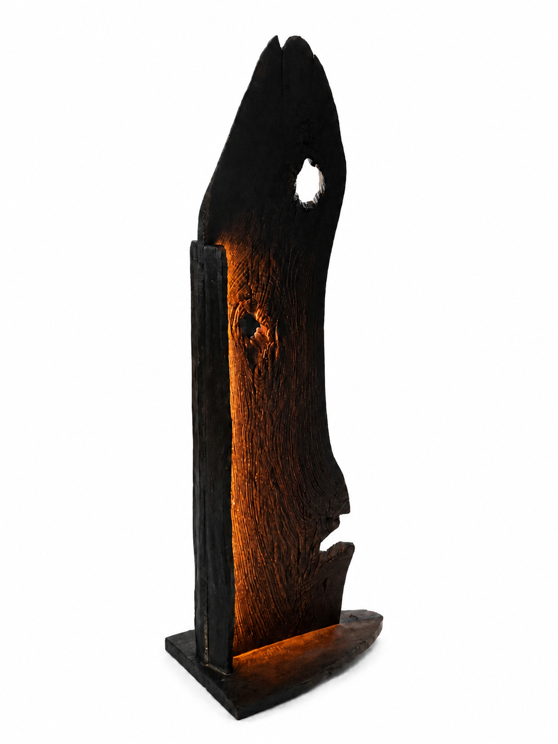 Sail - charred oak sail lit from within along its inner face